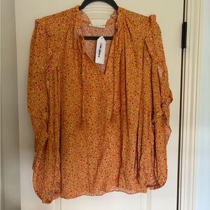 NWT Boutique Karlie Ruffle Balloon Sleeve Blouse Spring Floral W/ Strings Large